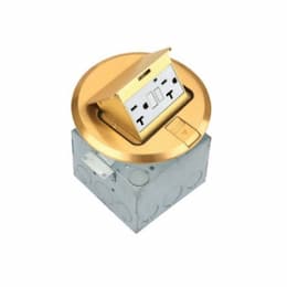 1-Gang Pop-up GFCI Duplex Floor Box, Round, 20A, 125V, Brass