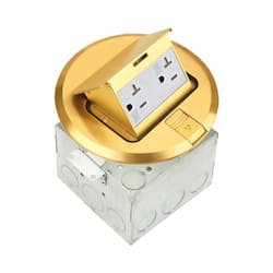 Brass Round Pop-Up Floor Box w/20 Amp TRWR Duplex Receptacle