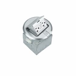 1-Gang Pop-up GFCI Duplex Floor Box, Round, 20A, 125V, Nickel