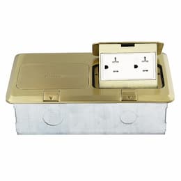 Enerlites Brass 2-Gang Pop-Up Floor Box with 20A Tamper & Weather Resistant GFCI 