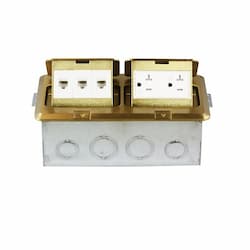 Brass 2-Gang Pop-Up Floor Box with 20A TRWR GFCI & 3 RJ45 Jacks