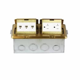 Enerlites Brass 2-Gang Pop-Up Floor Box with 20A TRWR GFCI & 3 RJ45 Jacks