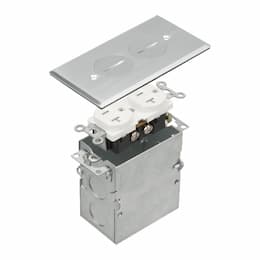 Stainless Steel 1-Gang Floor Box with 20A TRWR Duplex GFCI