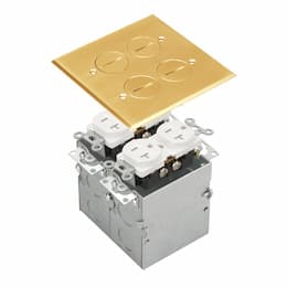 Brass 2-Gang Floor Box with 20A TRWR Duplex Receptacle