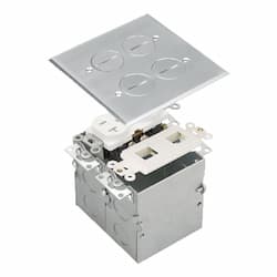 Stainless Steel 2-Gang Floor Box w/ Duplex Outlet/Datacom