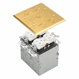 2-Gang Floor Box w/ Cover & 20A TRWR Receptacle, Brass