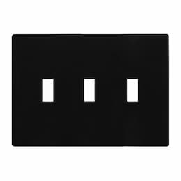 3-Gang Standard Wall Plate, Toggle, Screwless, Black