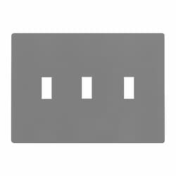 3-Gang Standard Wall Plate, Toggle, Screwless, Gray