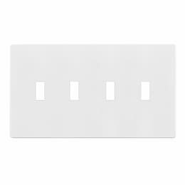 4-Gang Standard Antimicrobial Wall Plate, Toggle, Screwless, White