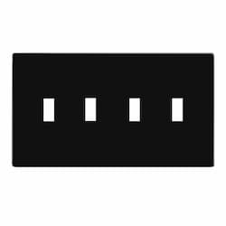 4-Gang Standard Wall Plate, Toggle, Screwless, Black