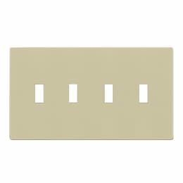 4-Gang Standard Wall Plate, Toggle, Screwless, Ivory