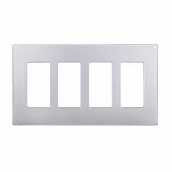 4-Gang Decorator Wall Plate, Screwless, Polycarbonate, Silver