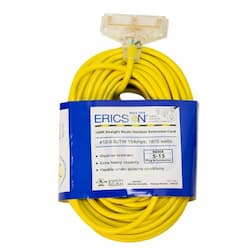 100-ft SJTW Extension Cord, Comm. 5-15P & 5-15C, Tri-Tap, 12/3 AWG