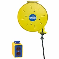 30-ft Retractable Reel, Manual GFCI NEMA 15A Plug & DPLX (2), 14/3 AWG