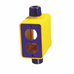 1-Gang Outlet Box w/ Grip, Dual-Side, Feed-Thru, Duplex, Deep, Yellow