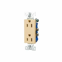 15 Amp Decorator Duplex Receptacle, 2-Pole, 3-Wire, #14-10 AWG, 125V, Ivory