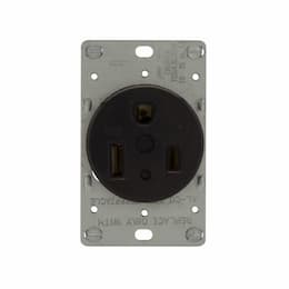 50 Amp Power Receptacle, 2-Pole, 3-Wire, #12-4 AWG, 6-50R, 125V, Black