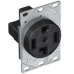 30 Amp Dryer Outlet, Flush Mount, 3-Pole, 3-Wire, 250V, Black