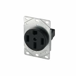 50A Flush Mount Power Receptacle, 3-Pole, 4-Wire, 125V/250V, Black