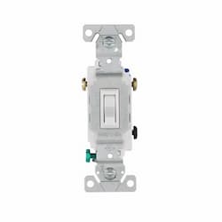 15 Amp Toggle Switch, 3-Way, Ground, 14-10 AWG, 120V, White, Bulk