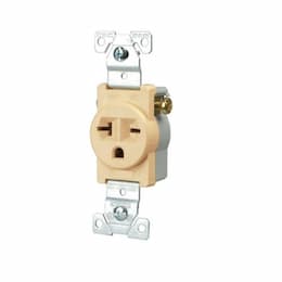 20 Amp NEMA 6-20R 250V Straight Blade Single Receptacle, Ivory