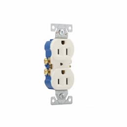 15 Amp Duplex Receptacle, Auto-Grounding, 2-Pole, 3-Wire, #14-10 AWG, 125V, Ivory