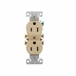 15 Amp Duplex Receptacle, NEMA 5-15R, 2-Pole, 3 Wire, 125V, #14-10 AWG, Ivory