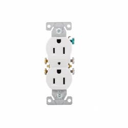 15 Amp Duplex Receptacle, NEMA 5-15R, 2-Pole, 3 Wire, 125V, #14-10 AWG, White