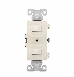15 Amp Toggle Switches, Combination, Light Almond