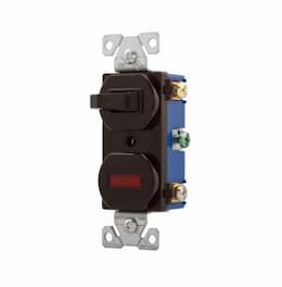 15 Amp Pilot Light Switch, Combination, Brown