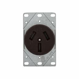 50 Amp NEMA 10-50R 125V/250V Range Flush Power Receptacle, Brown