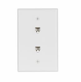 Flush Mount Wall Plates w/ Two Phone Jacks, Mid-Size, White