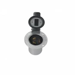 250V Standard Flanged Inlet Connector w Lid, 3P4W Self Grounding