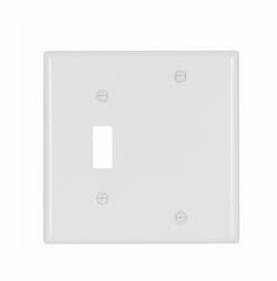 2-Gang Combination Wall Plate, Toggle & Blank, Standard, White