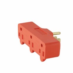 15 Amp Cube Tap, Three Outlet, Orange