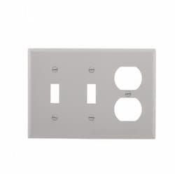 3-Gang Two Toggle & Duplex Wall Plate, Standard, Gray