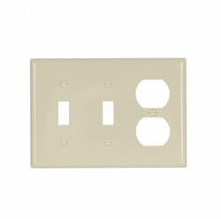 3-Gang Two Toggle & Duplex Wall Plate, Standard, Ivory