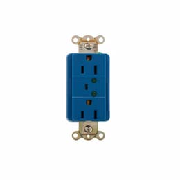 15 Amp Duplex Receptacle w/ LED Indicator & Alarm, 2-Pole, 3-Wire, 125V, Blue