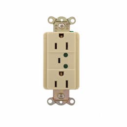 15 Amp Duplex Receptacle w/ Surge Protection, 2-Pole, 125V, Ivory