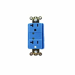 20 Amp Duplex Receptacle w/ LED Indicator, 2-Pole, 3-Wire, 125V, Blue