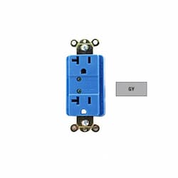 20 Amp Duplex Receptacle w/ LED Indicator, 2-Pole, 3-Wire, 125V, Gray