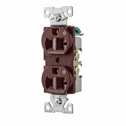 20 Amp Dual Controlled Duplex Receptacle, 2-Pole, #14-10 AWG, 125V, Black