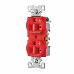 20 Amp Dual Controlled Duplex Receptacle, 2-Pole, #14-10 AWG, 125V, Red