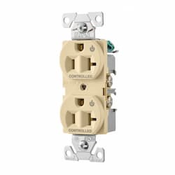 20 Amp Dual Controlled Duplex Receptacle, 2-Pole, #14-10 AWG, 125V, Ivory