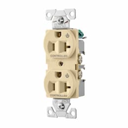 20 Amp Dual Controlled Duplex Receptacle, 2-Pole, #14-10 AWG, 125V, Ivory