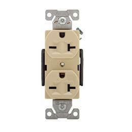 20 Amp Heavy Duty Duplex Receptacle, #14-10 AWG, 6-20R, 250V, Ivory