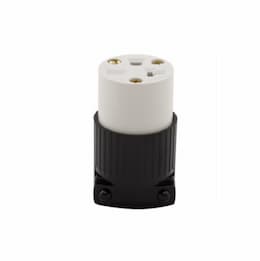 20 Amp Cord Grip Connector, NEMA 6-20R, 250V, Black/White