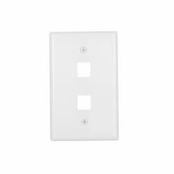 1-Gang 2-Port Flush Mount Modular Wall Plate, Mid-Size, White