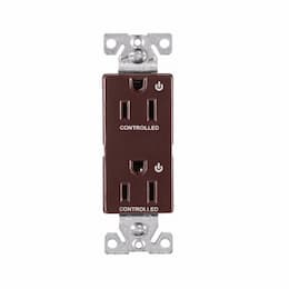 15 Amp Dual Controlled Decorator Receptacle, 2-Pole, #14-10 AWG, 125V, Gray