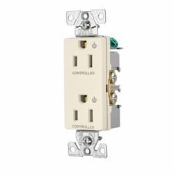 15 Amp Dual Controlled Decorator Receptacle, 2-Pole, #14-10 AWG, 125V, Ivory